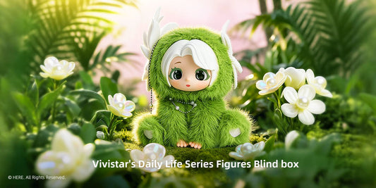 ViviStar art toy standing on a pastel pink planet under glowing stars